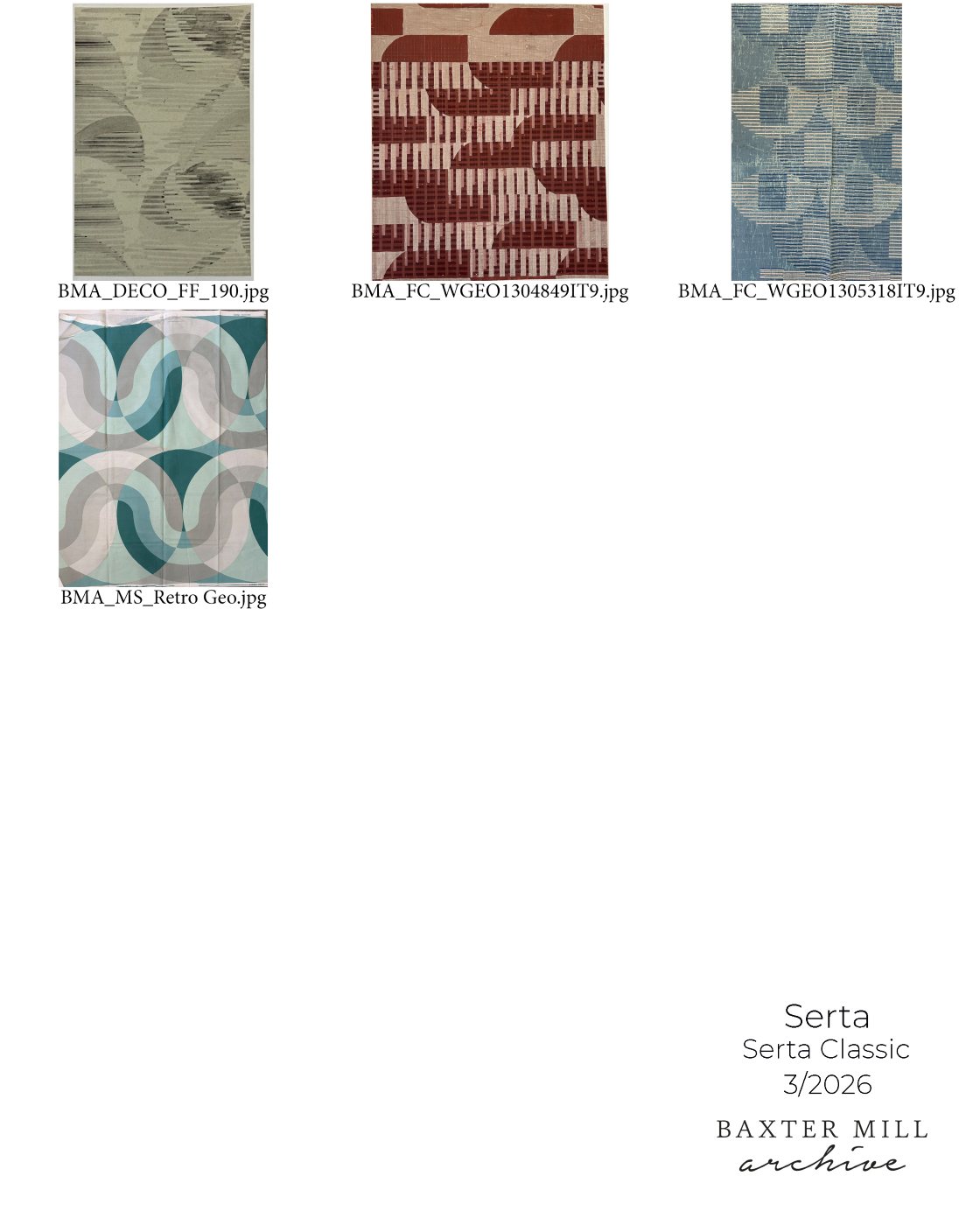 Baxter Mill Archive, Serta Classic board