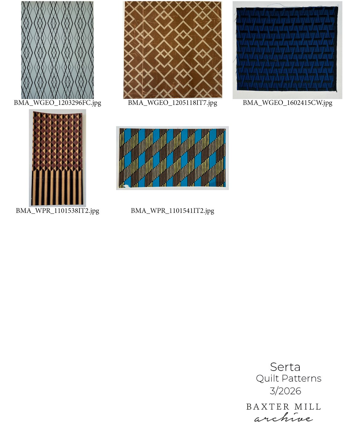 Baxter Mill Archive, quilt patterns board