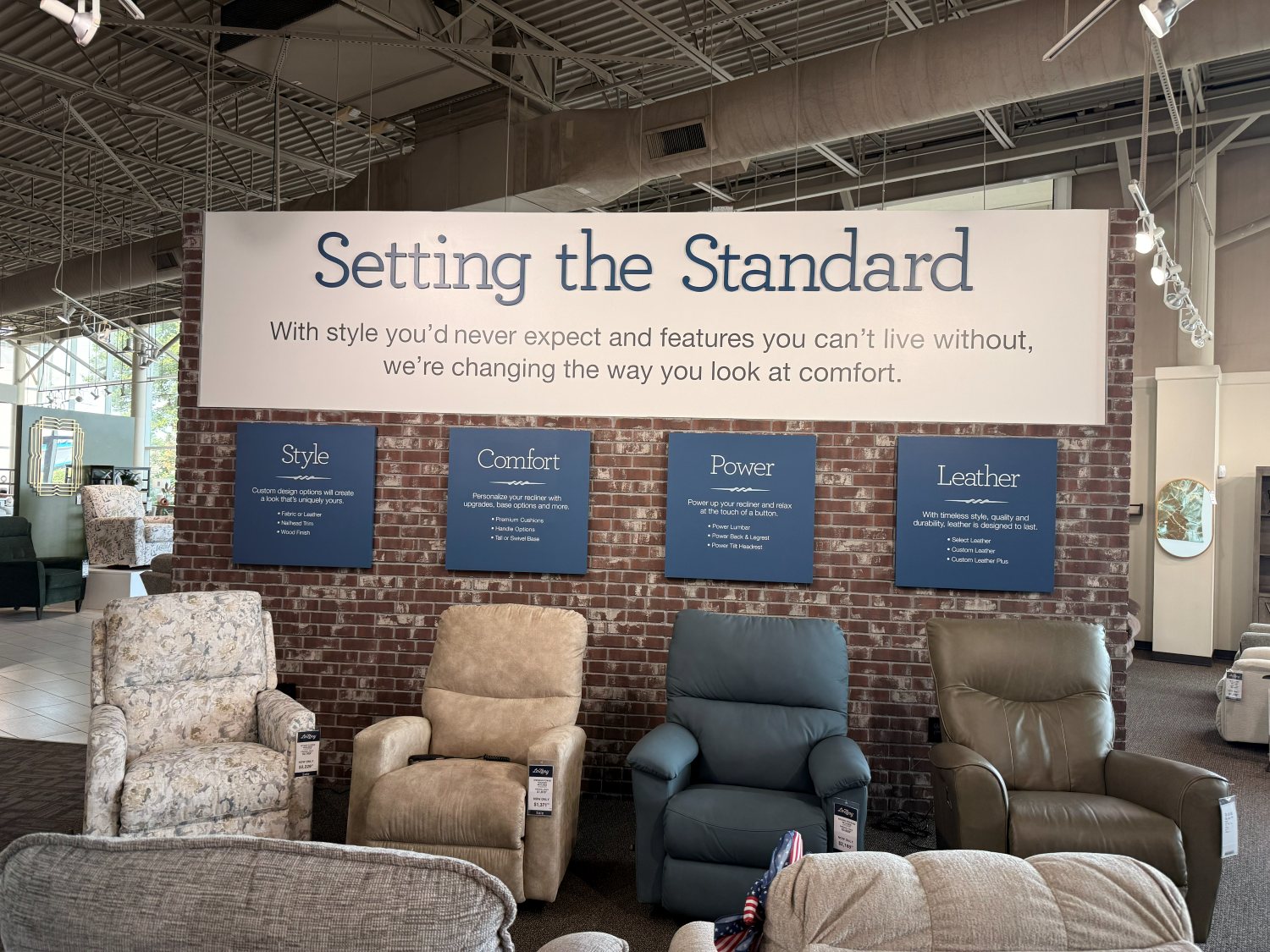 Setting the Standard wall, Style, Comfort, Power, Leather
